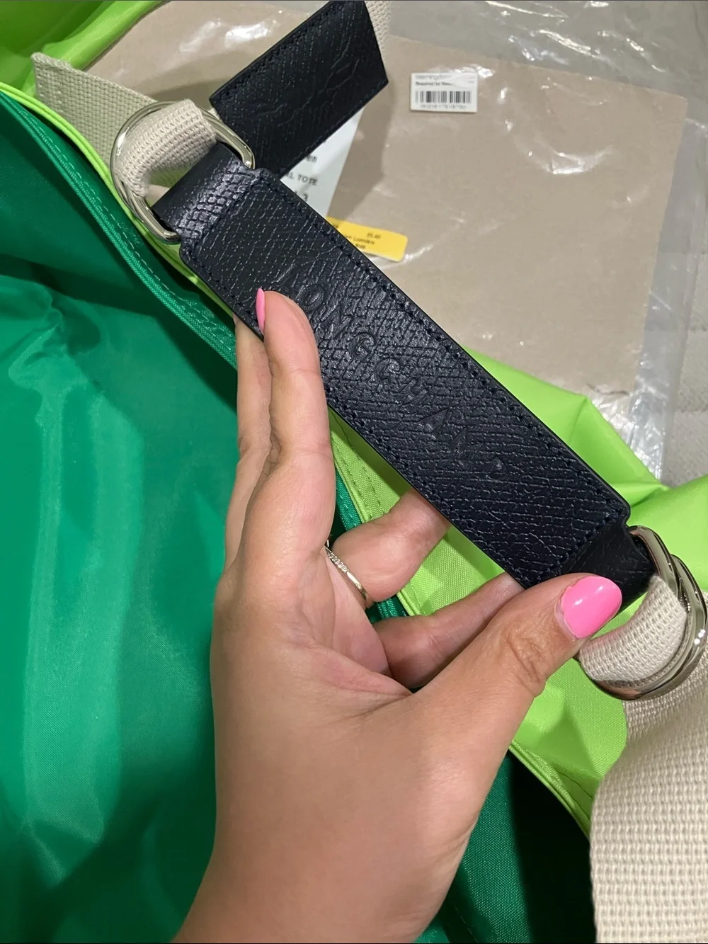 NEW Longchamp Green canvas Shoulder Tote with Silver Snap - Picture 8 of 15